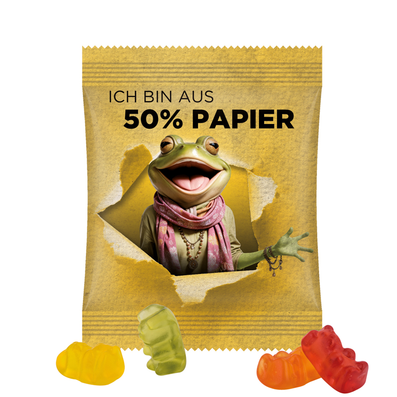 Minitüte,12 g, Papierfolie weiß, Trolli Vegane Gummibärchen, 14% Fruchtsaft