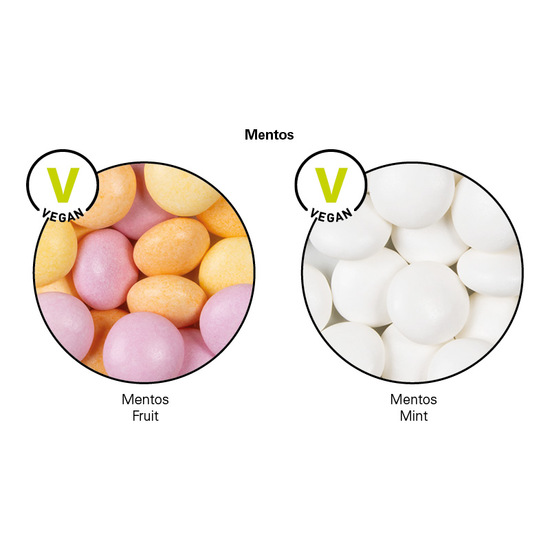 Minitüte, 8 g, recyclingfähiges Papier weiß, Mentos Kaudragee Fruit