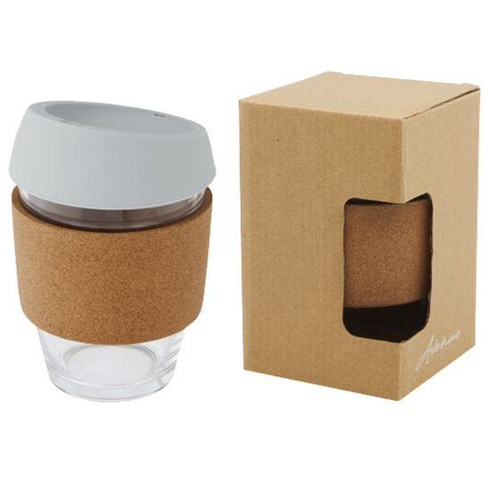 Lidan 360 ml Becher aus Borosilikatglas mit Korkgriff und Silikondeckel