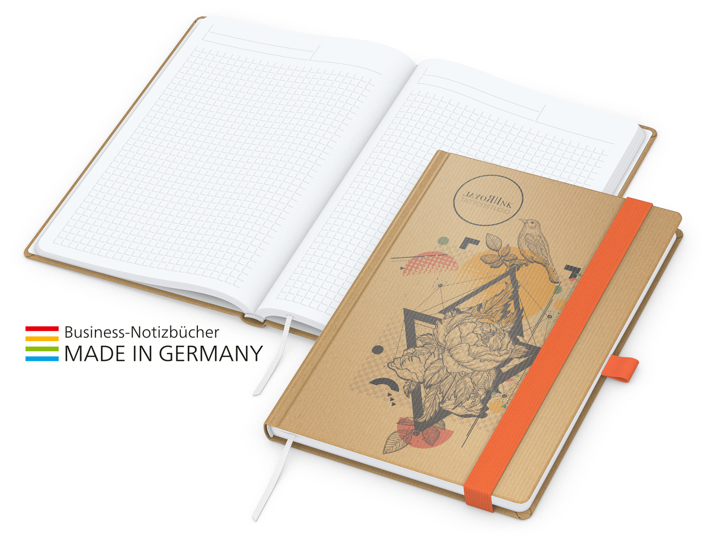 Notizbuch Match-Book White Bestseller A5 Natura braun-individuell, orange