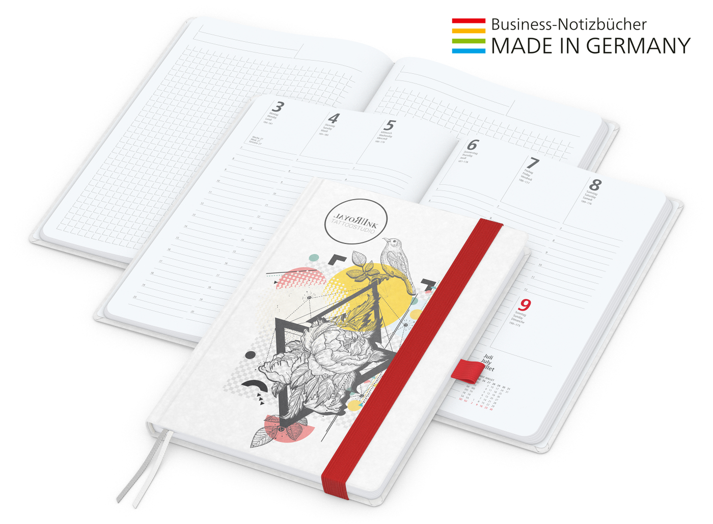 Buchkalender Match-Hybrid White Bestseller A5, Natura individuell, rot