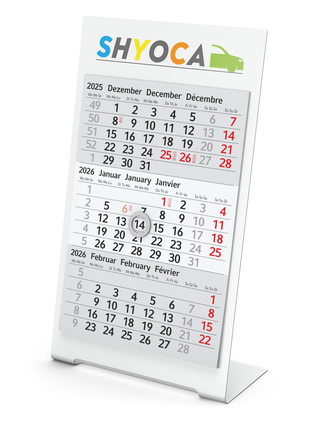 Tischkalender Desktop 3 Color Bestseller, 1 Jahr, weiß
