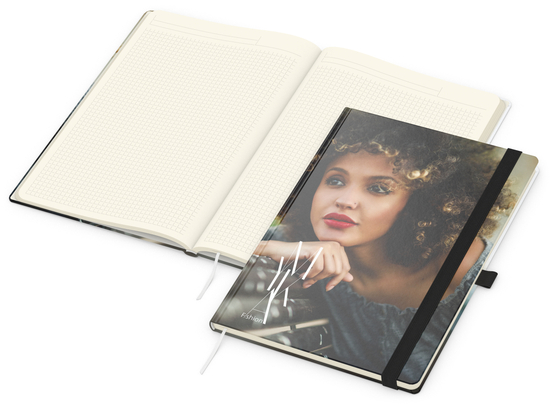 Notizbuch Match-Book Creme Bestseller, A4, Cover-Star, gloss-individuell, schwarz