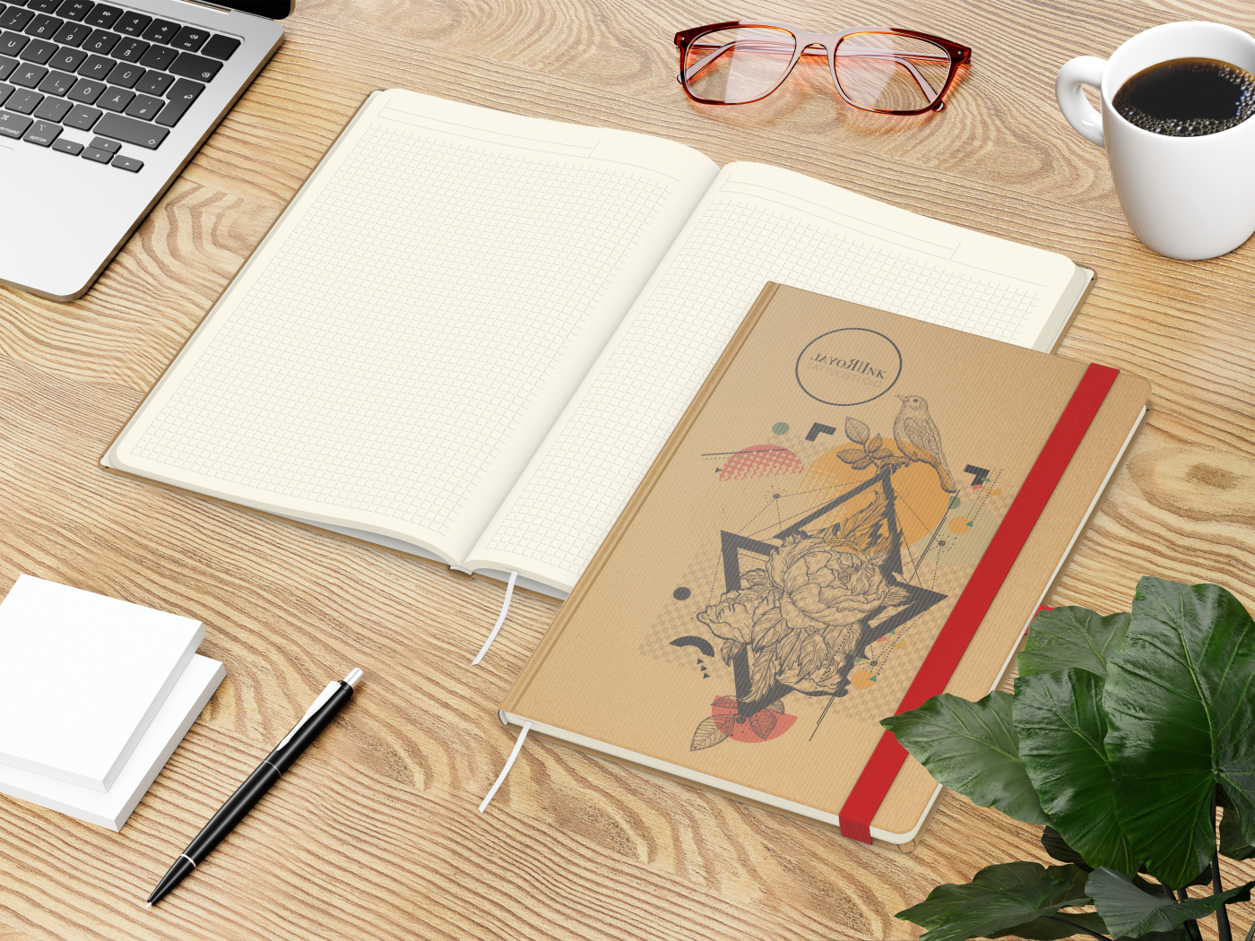 Notizbuch Match-Book Creme Bestseller, A4, Natura, braun-individuell, rot