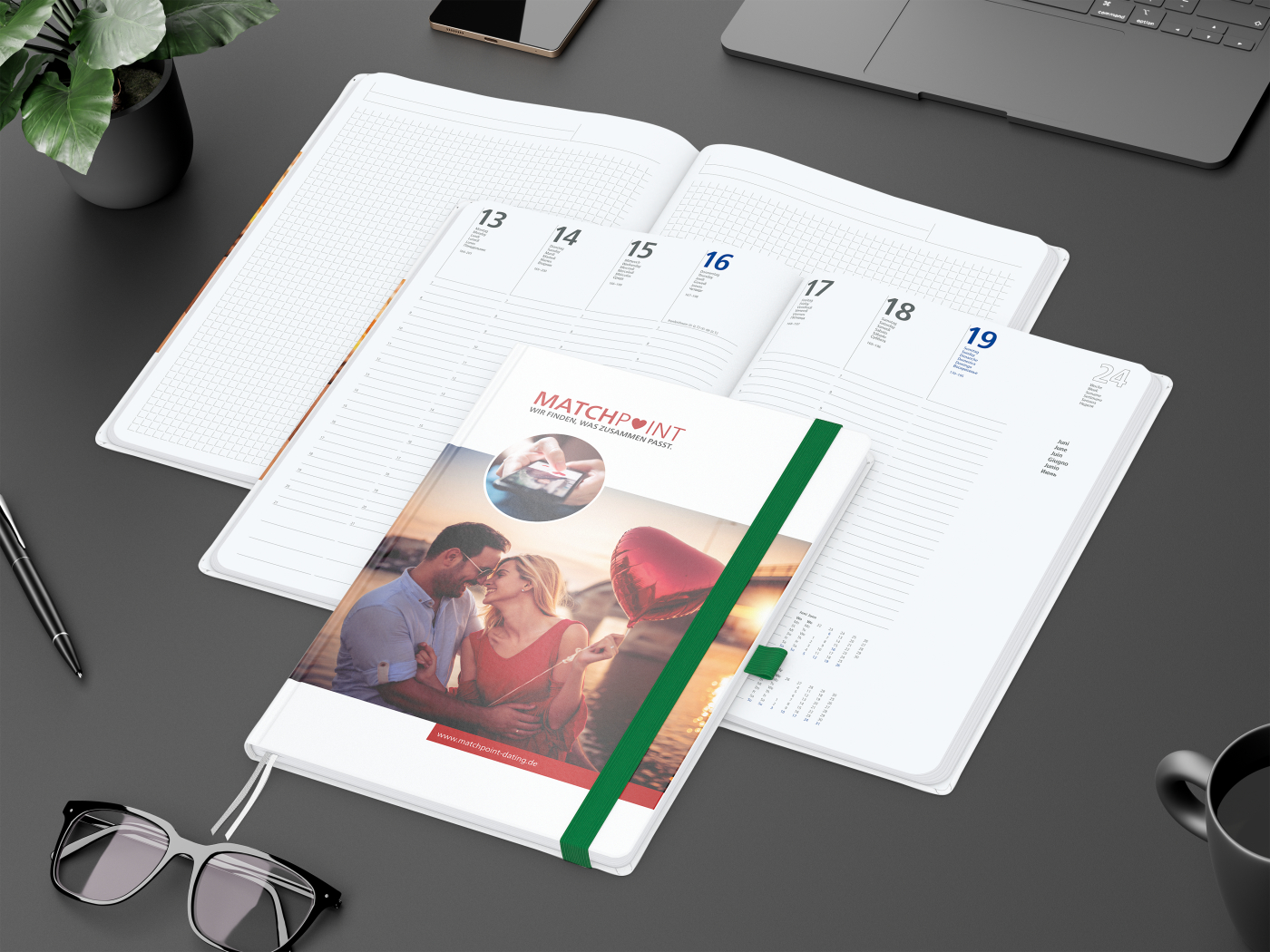 Wochenplaner Match-Hybrid White Bestseller, A4, Cover-Star matt, grün