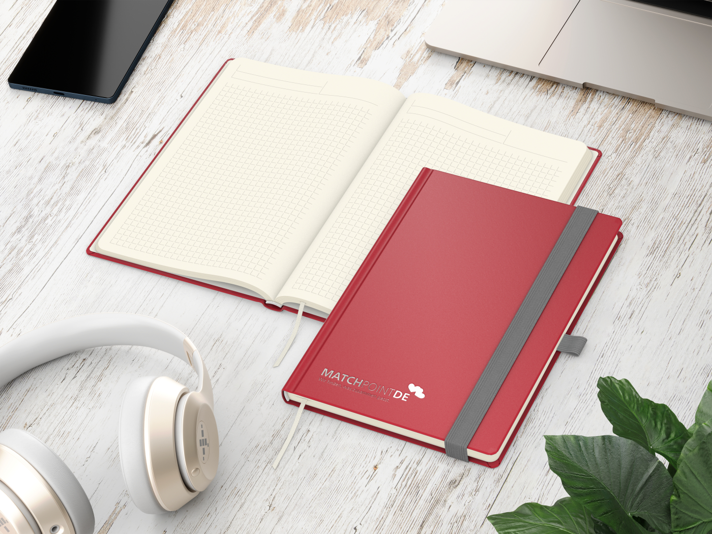 Notizbuch Vision-Book Creme Bestseller, A5, rot inkl. Silberprägung