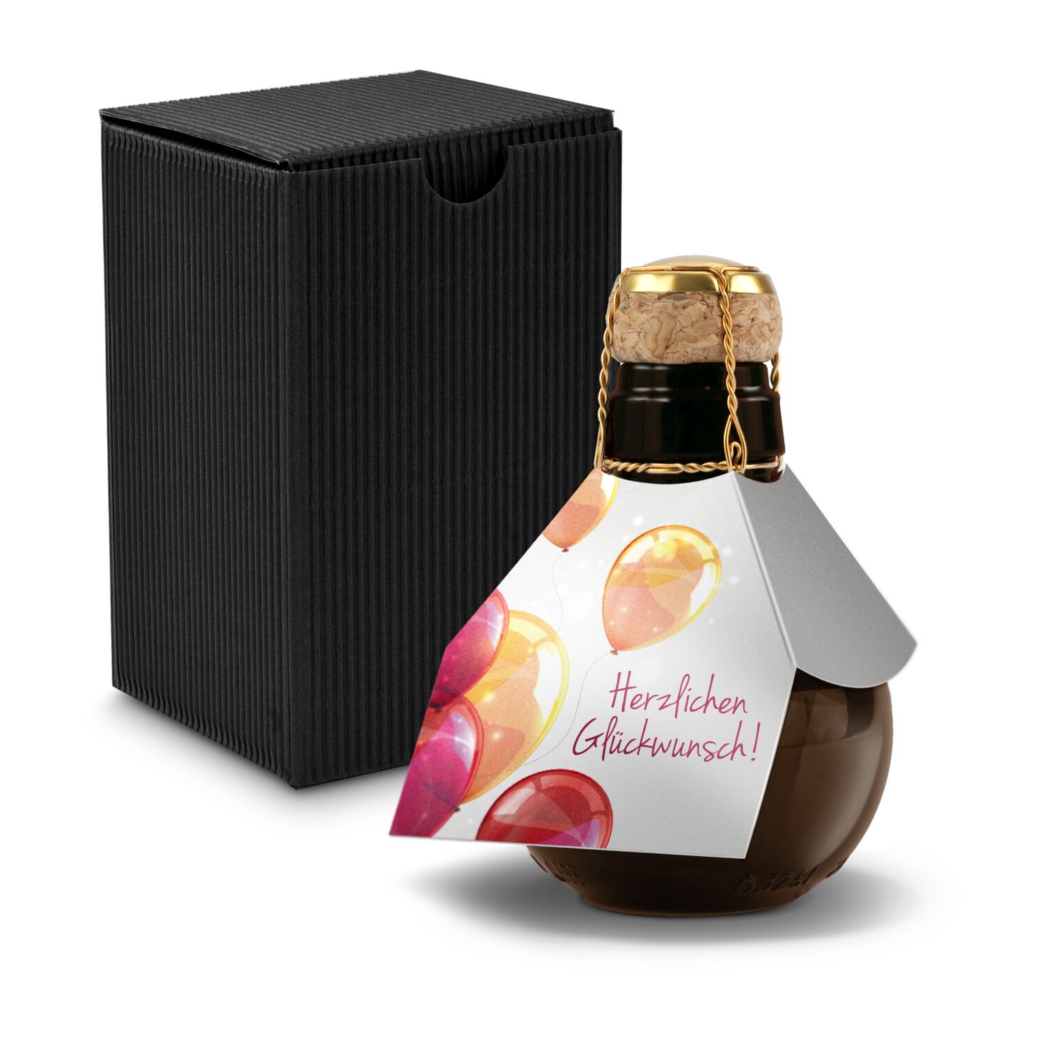 Origineller Sekt Herzlichen Glückwunsch - Karton Schwarz, 125 ml 2K1358m2
