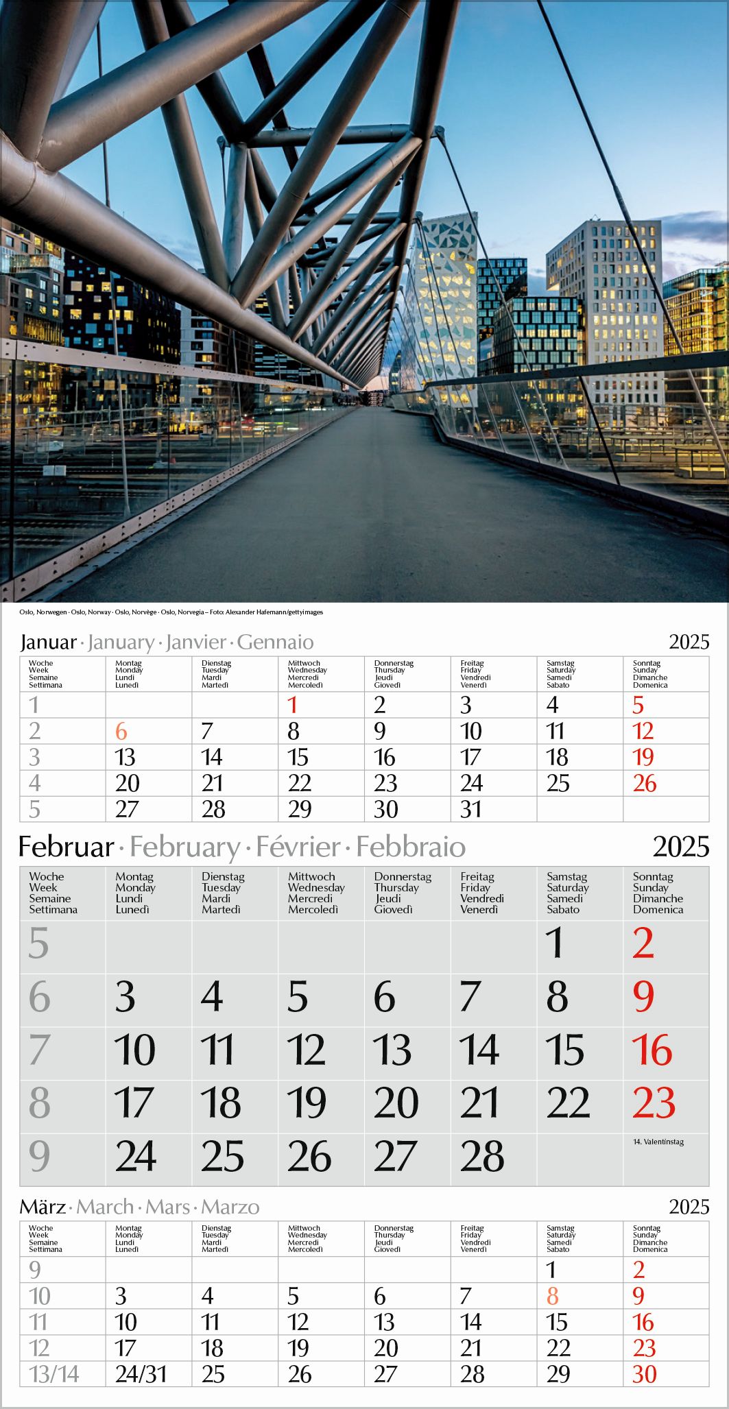 3-Monats-Fotokalender Europa