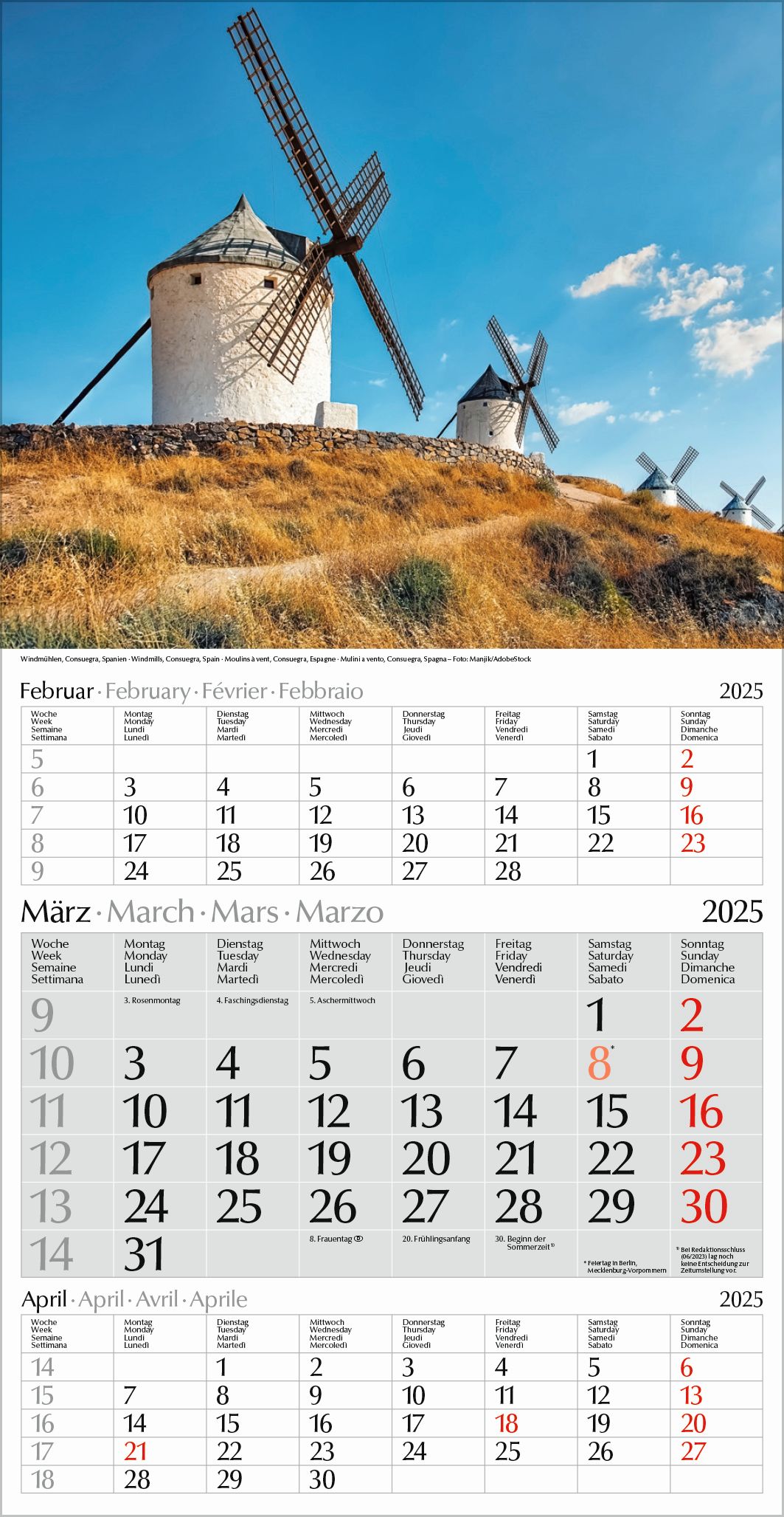 3-Monats-Fotokalender Europa