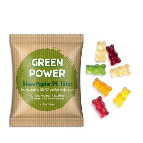 Gummibärchen im Werbetütchen 10 g Gummibärchen Papier/PE-Verbundfolie weiß