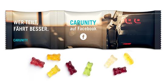 3er Kettenbeutel 15 g Gummibärchen weiße kompostierbare Folie