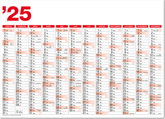 Türplaner im Format 65,0 x 47,0 cm, rot HKS 13/schwarz, deutsches Kalendarium