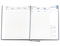 Wochenkalender "Manager D" im Format 21 x 26 cm, deutsches Kalendarium Grau/Blau mit Leseband, 144 Seiten Fadenheftung, Eckenperforation, Einband Balacron dunkelblau