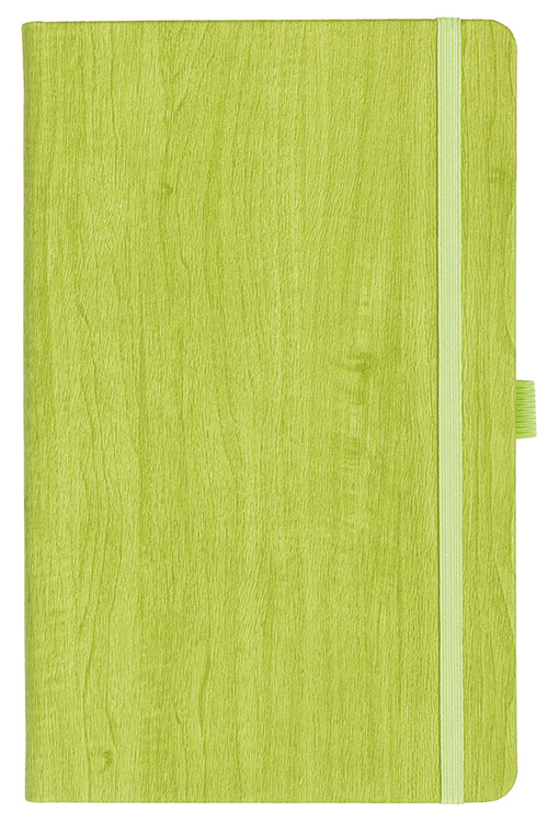 Notizbuch Style Medium im Format 13x21cm, Inhalt kariert, Einband Woody in der Farbe Lime