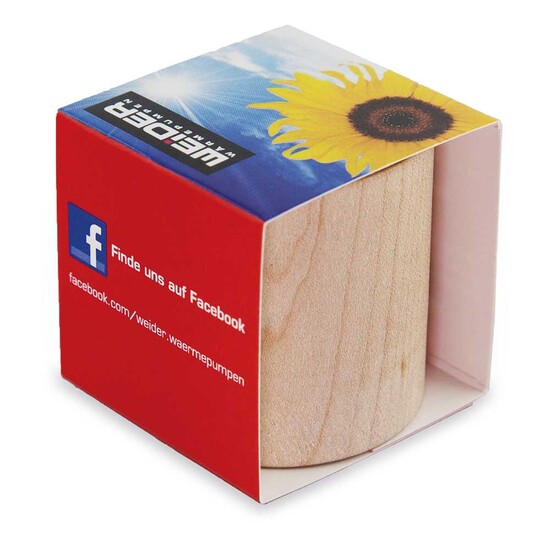 Pflanz-Holz rund mit Samen - Glücksklee-Zwiebel, Lasergravur (* Je nach Verfügbarkeit der Glücksklee-Zwiebeln)