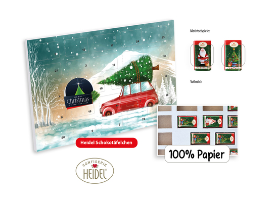 Tisch Adventskalender HEIDEL aus 100 % Papier individuell bedruckt, Inhalt: Heidel Schokoladentäfelchen ca. 72 g