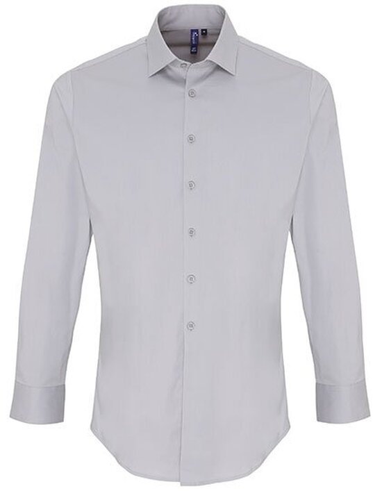 Mens Stretch Fit Poplin Long Sleeve Cotton Shirt