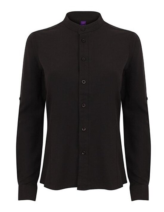 Ladies` Mandarin Shirt Roll Tab Sleeve
