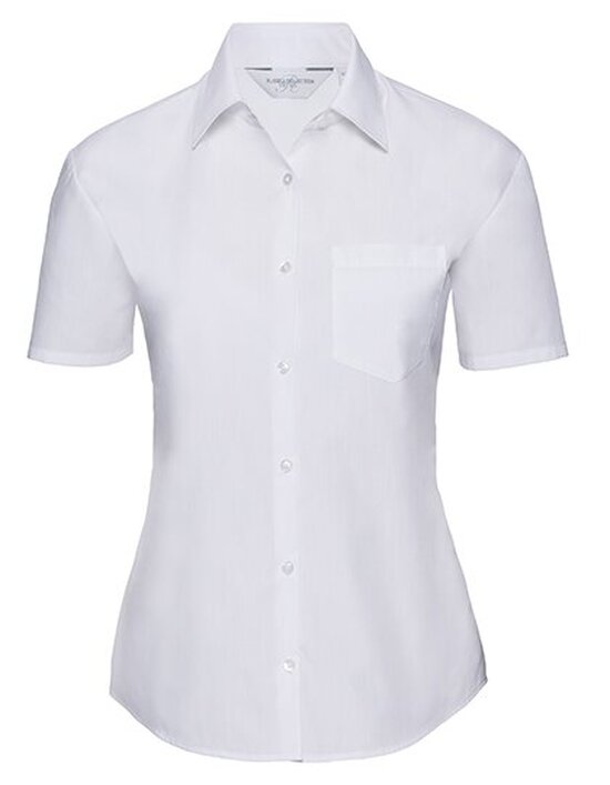 Ladies` Short Sleeve Classic Polycotton Poplin Shirt